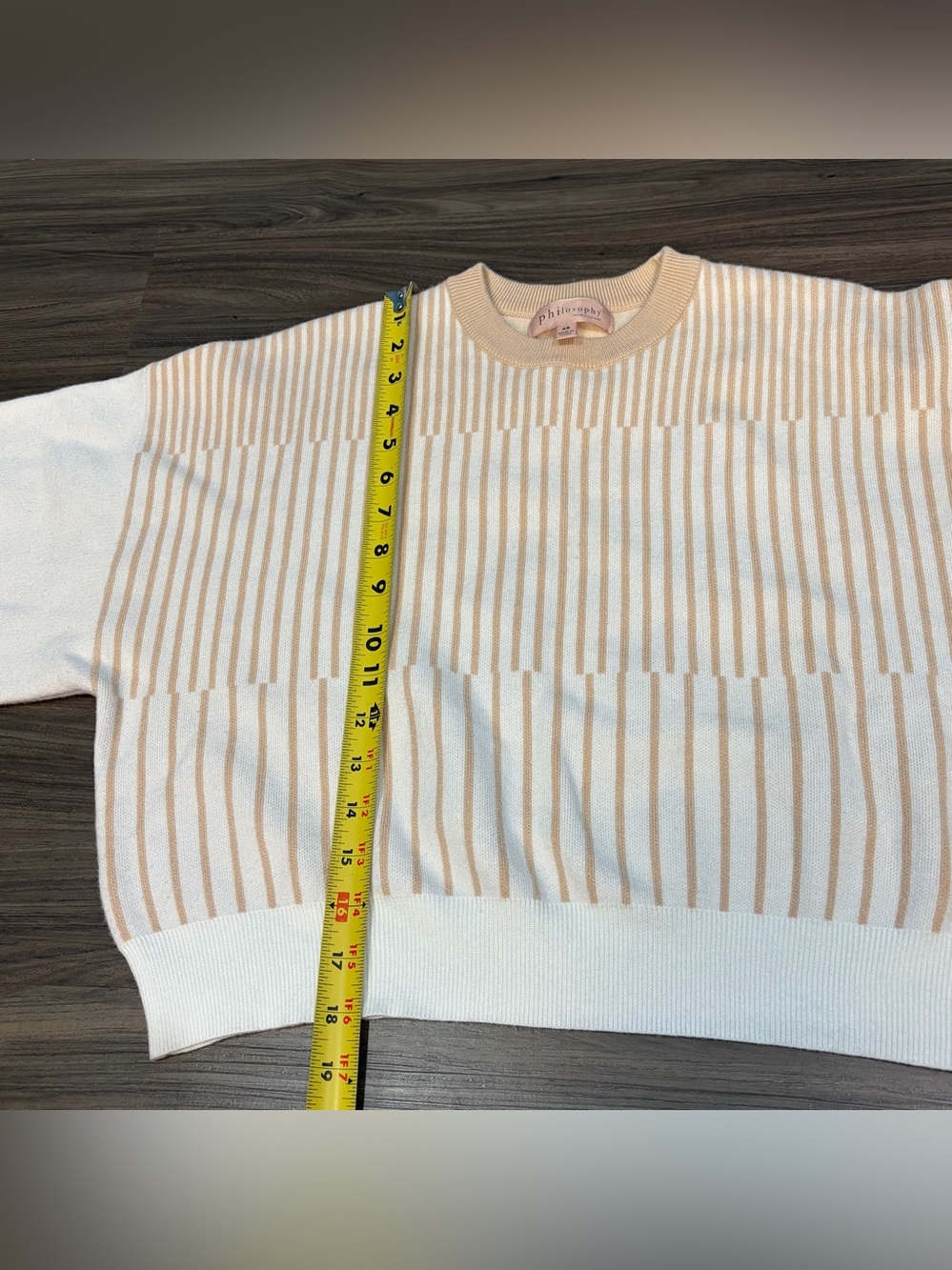 Philosophy Republic Clothing Tan White Striped Oversized Cropped Sweater Sz XS - Picture 16 of 16